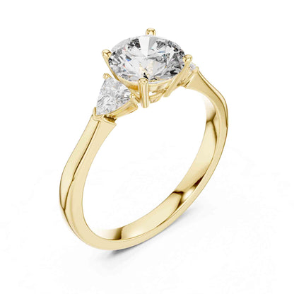 1 Carat Round Brilliant Three Stone Lab Grown Diamond Engagement Ring With Trillion Side Diamonds