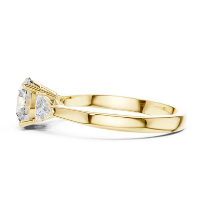 1 Carat Round Brilliant Three Stone Lab Grown Diamond Engagement Ring With Trillion Side Diamonds