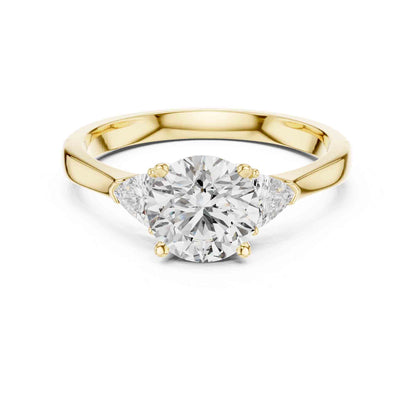 1 Carat Round Brilliant Three Stone Lab Grown Diamond Engagement Ring With Trillion Side Diamonds