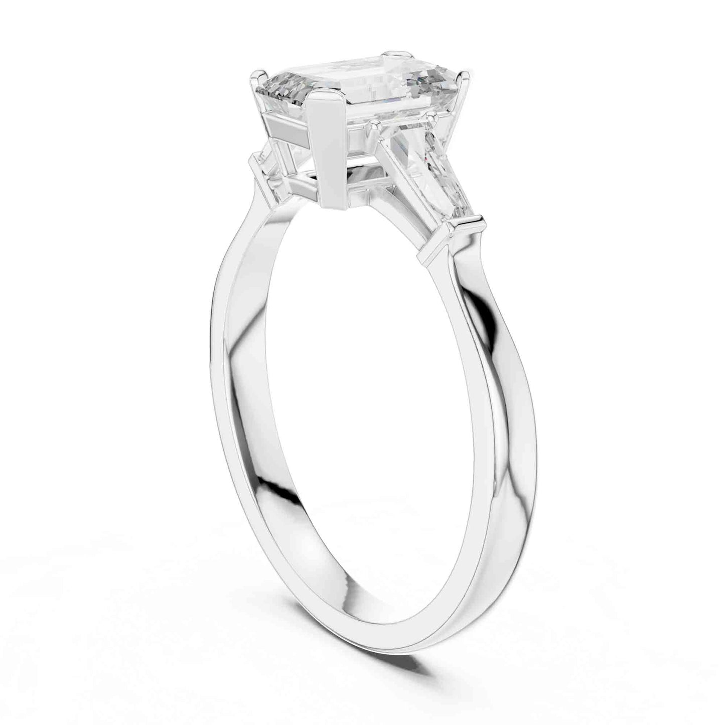 1 Carat Emerald Cut Three Stone Lab Grown Diamond Engagement Ring with Trillion Side Diamonds