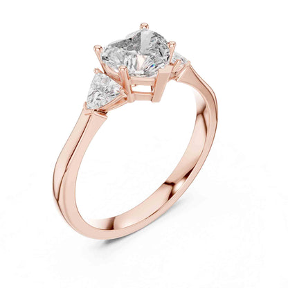 1 Carat Heart Three-Stone Lab Grown Diamond Ring With Trillion Side Diamonds