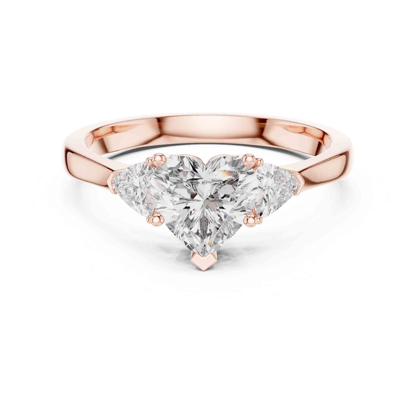 1 Carat Heart Three-Stone Lab Grown Diamond Ring With Trillion Side Diamonds