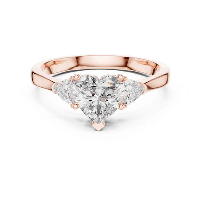 1 Carat Heart Three-Stone Lab Grown Diamond Ring With Trillion Side Diamonds