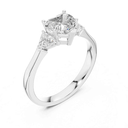 1 Carat Heart Three-Stone Lab Grown Diamond Ring With Trillion Side Diamonds