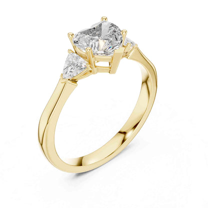 1 Carat Heart Three-Stone Lab Grown Diamond Ring With Trillion Side Diamonds