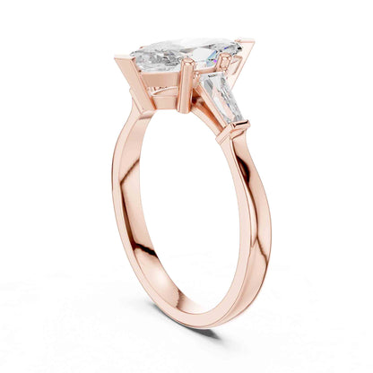 1 Carat Marquise Cut Lab GrownDiamond Ring with Baguette Side Stones