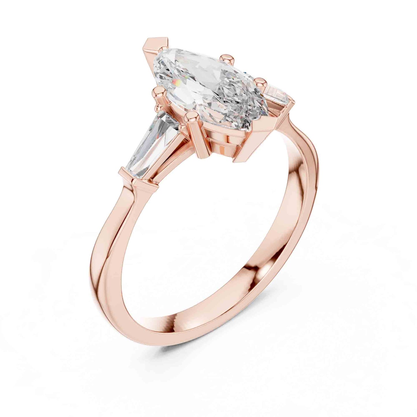1 Carat Marquise Cut Lab GrownDiamond Ring with Baguette Side Stones