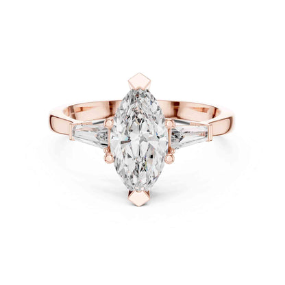 1 Carat Marquise Cut Lab GrownDiamond Ring with Baguette Side Stones