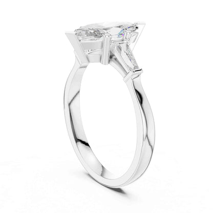 1 Carat Marquise Cut Lab GrownDiamond Ring with Baguette Side Stones