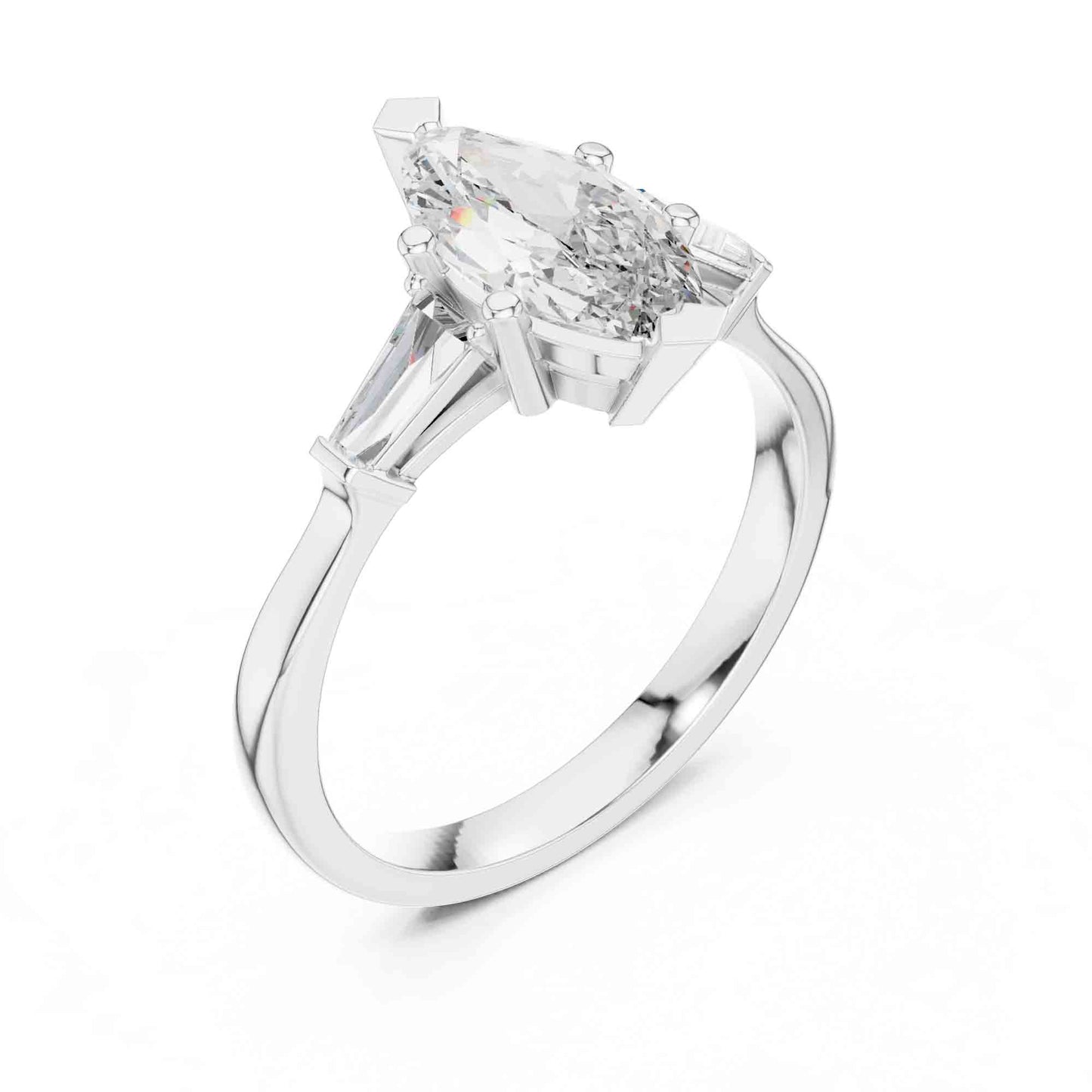 1 Carat Marquise Cut Lab GrownDiamond Ring with Baguette Side Stones