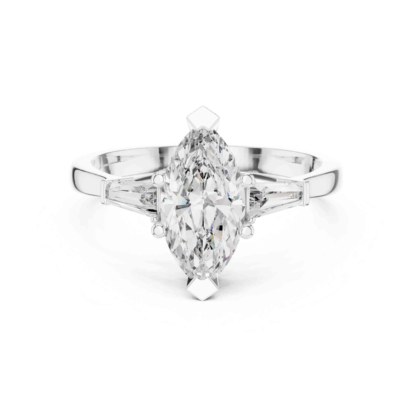 1 Carat Marquise Cut Lab GrownDiamond Ring with Baguette Side Stones