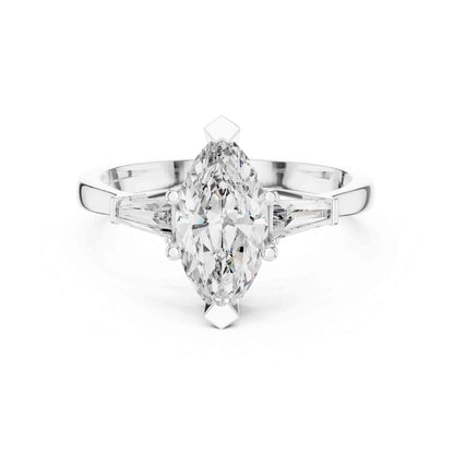 1 Carat Marquise Cut Lab GrownDiamond Ring with Baguette Side Stones
