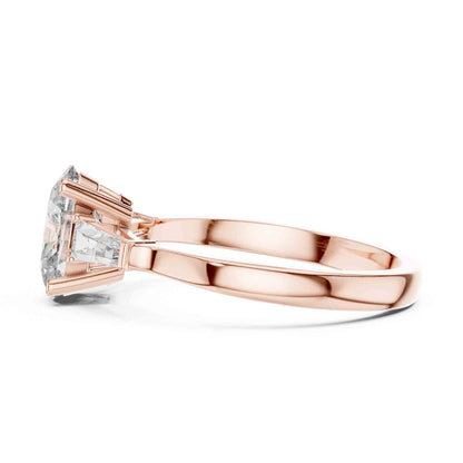 1 Carat Oval Cut Solitaire with Tapered Baguette Three Stone Lab Grown Diamond Ring