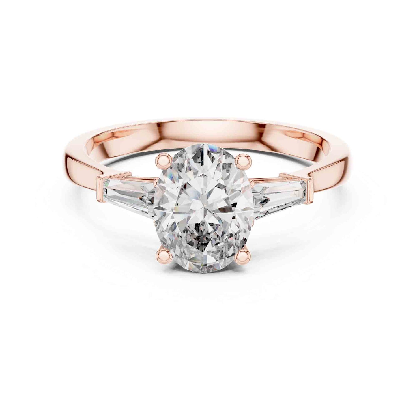 1 Carat Oval Cut Solitaire with Tapered Baguette Three Stone Lab Grown Diamond Ring