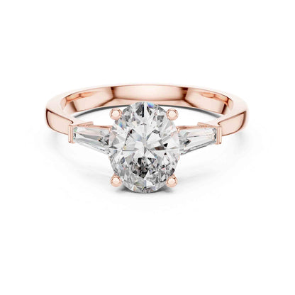 1 Carat Oval Cut Solitaire with Tapered Baguette Three Stone Lab Grown Diamond Ring