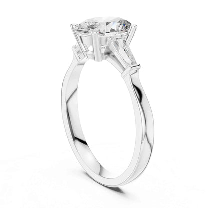1 Carat Oval Cut Solitaire with Tapered Baguette Three Stone Lab Grown Diamond Ring
