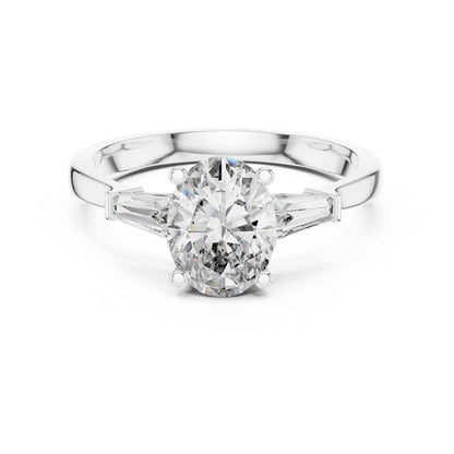 1 Carat Oval Cut Solitaire with Tapered Baguette Three Stone Lab Grown Diamond Ring