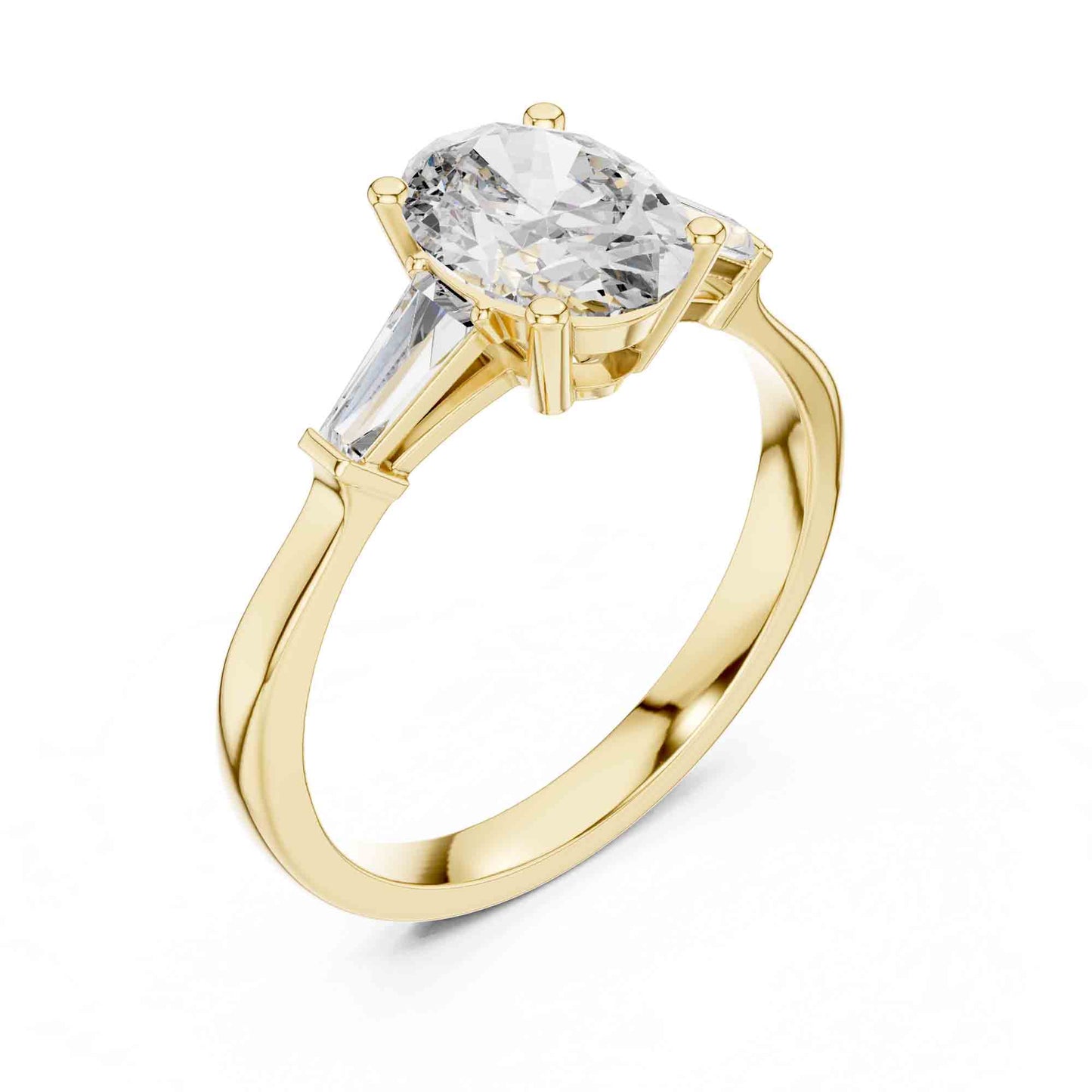 1 Carat Oval Cut Solitaire with Tapered Baguette Three Stone Lab Grown Diamond Ring
