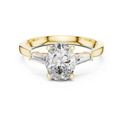 1 Carat Oval Cut Solitaire with Tapered Baguette Three Stone Lab Grown Diamond Ring