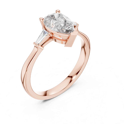 1 Carat Pear-Shaped Lab Grown Diamond Ring with Tapered Side Stones