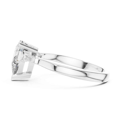 1 Carat Pear-Shaped Lab Grown Diamond Ring with Tapered Side Stones