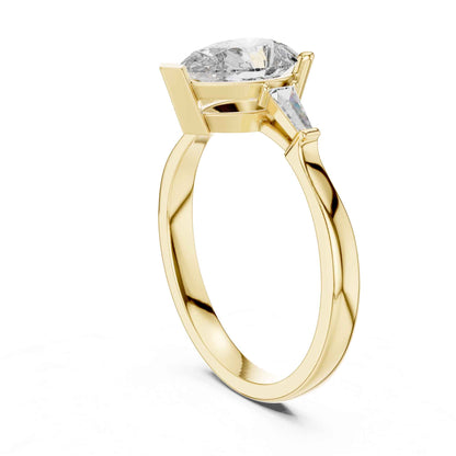 1 Carat Pear-Shaped Lab Grown Diamond Ring with Tapered Side Stones