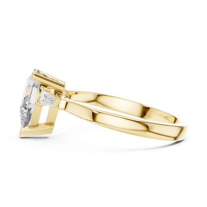 1 Carat Pear-Shaped Lab Grown Diamond Ring with Tapered Side Stones