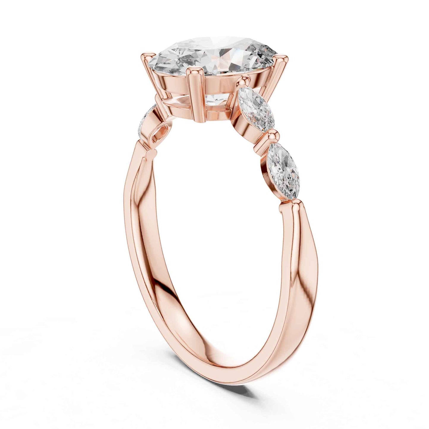 1 Carat Oval Lab Grown Diamond Engagement Ring with Marquise Side Stones
