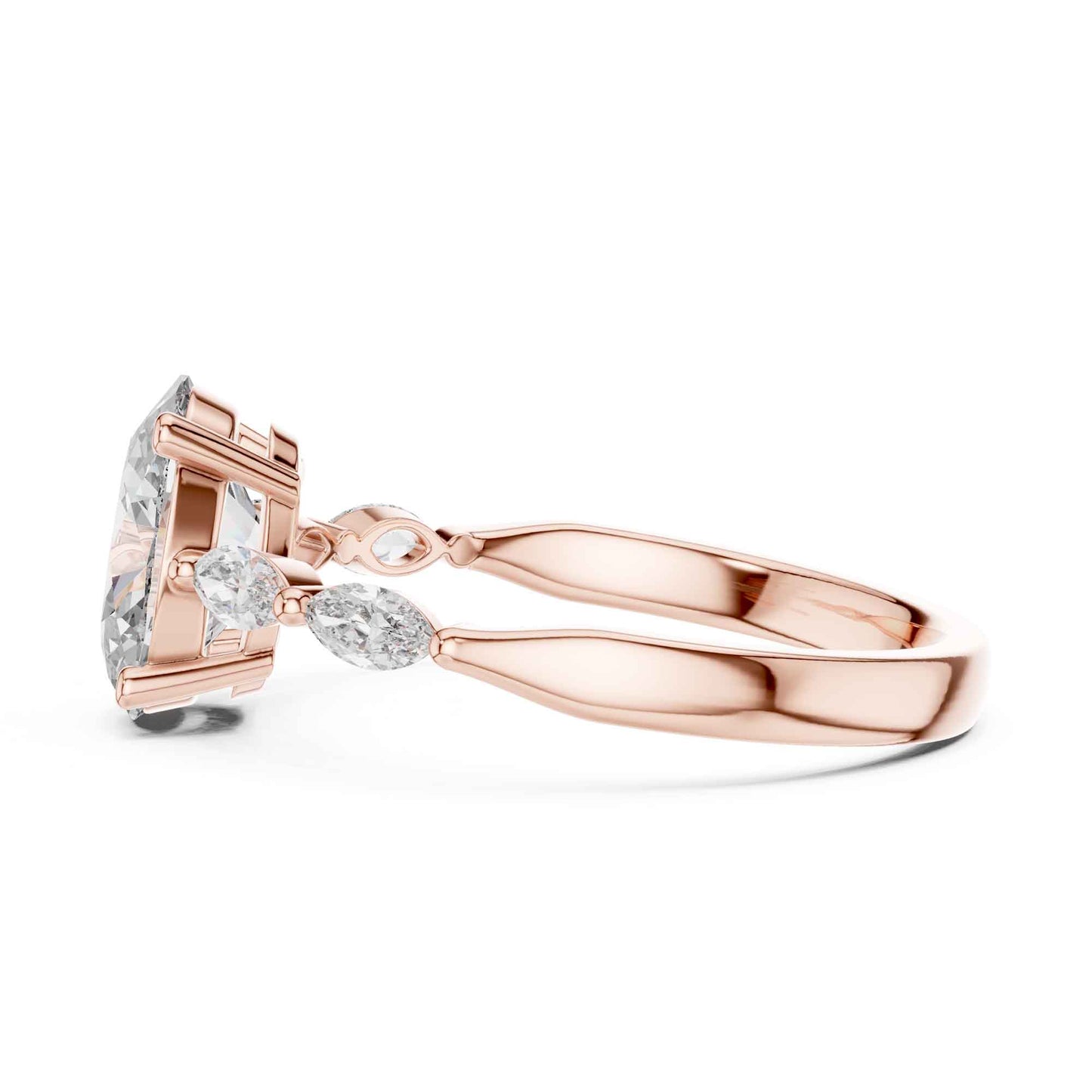 1 Carat Oval Lab Grown Diamond Engagement Ring with Marquise Side Stones