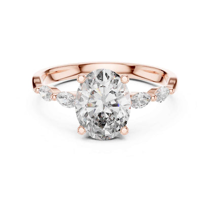 1 Carat Oval Lab Grown Diamond Engagement Ring with Marquise Side Stones