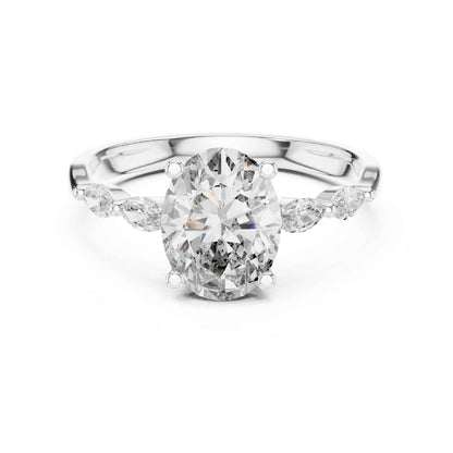 1 Carat Oval Lab Grown Diamond Engagement Ring with Marquise Side Stones