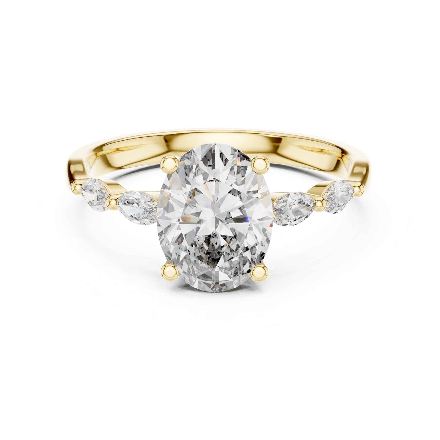 1 Carat Oval Lab Grown Diamond Engagement Ring with Marquise Side Stones
