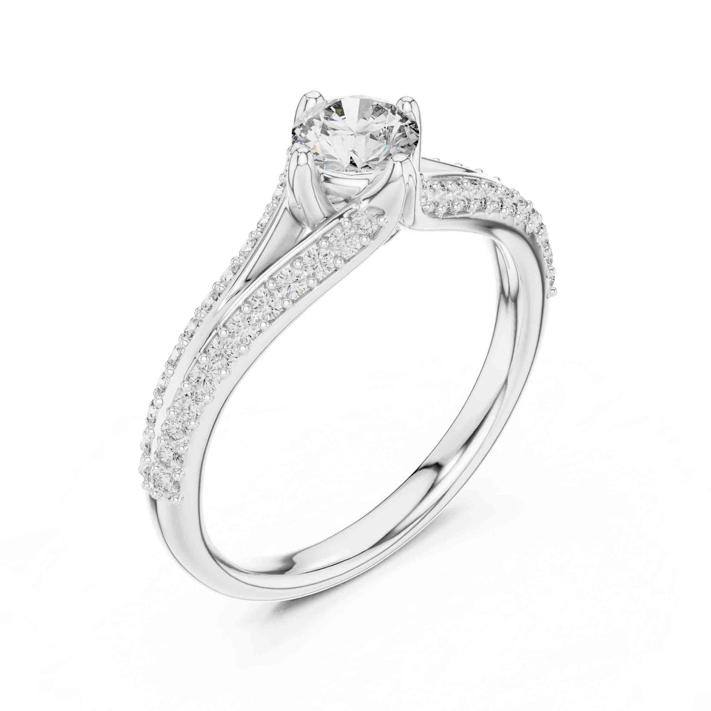 0.50 Carat Round Lab Diamond Solitaire Ring with Pavé Split Band