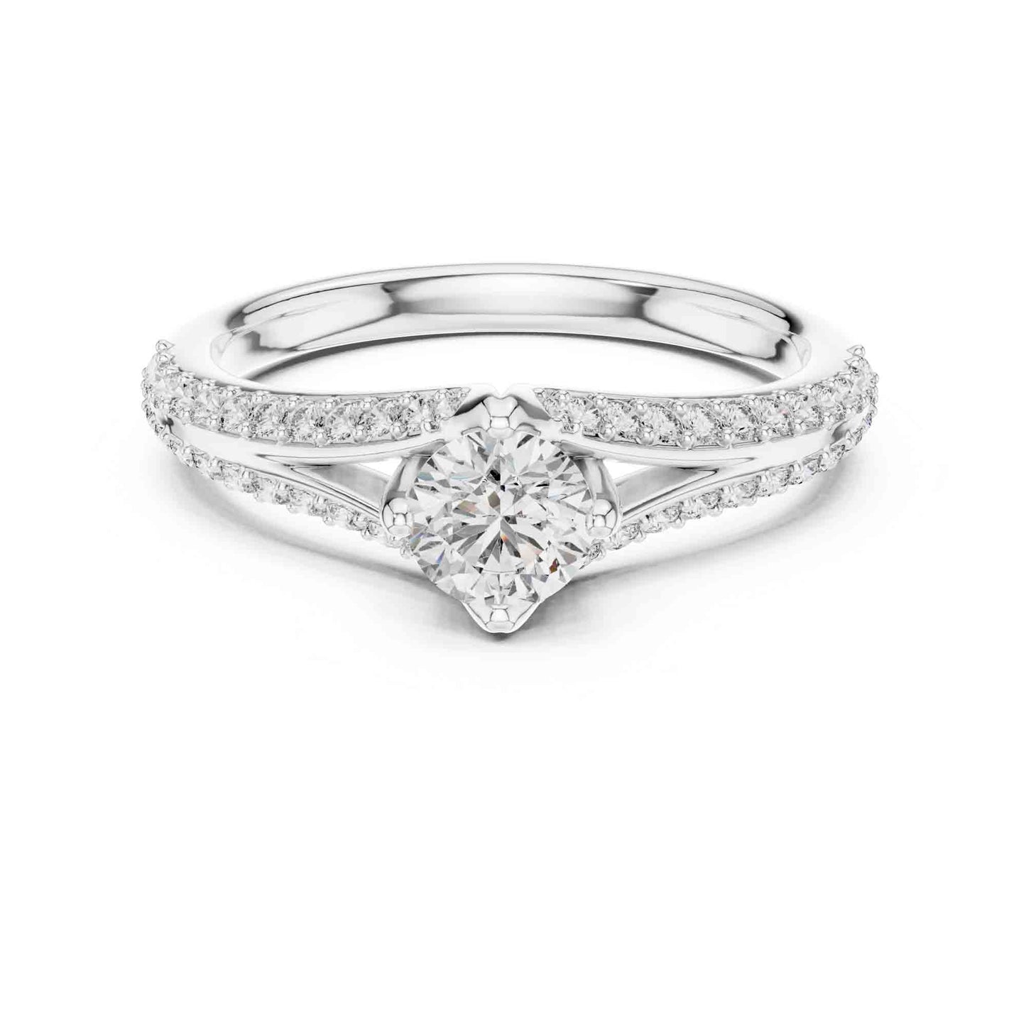 0.50 Carat Round Lab Diamond Solitaire Ring with Pavé Split Band