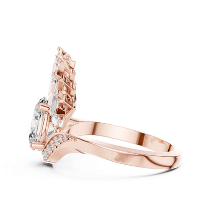 1 Carat Oval Lab Grown Diamond Statement Ring with Baguette Fan Halo