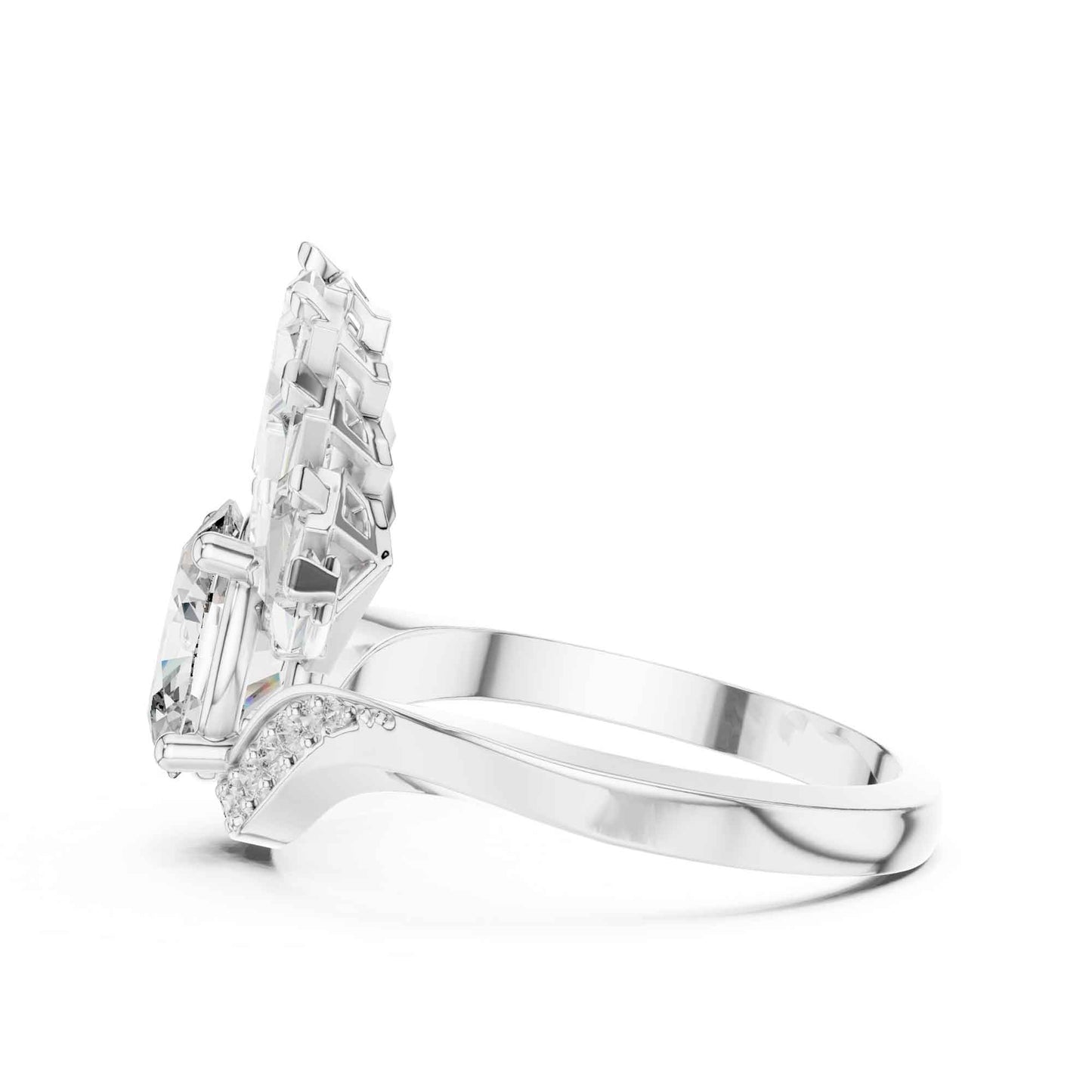 1 Carat Oval Lab Grown Diamond Statement Ring with Baguette Fan Halo