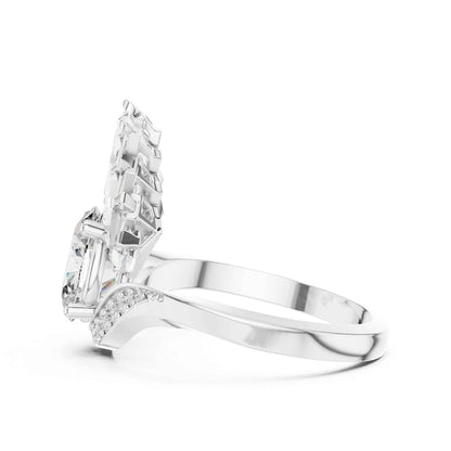 1 Carat Oval Lab Grown Diamond Statement Ring with Baguette Fan Halo