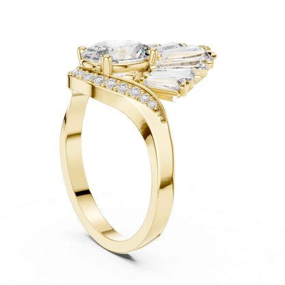 1 Carat Oval Lab Grown Diamond Statement Ring with Baguette Fan Halo