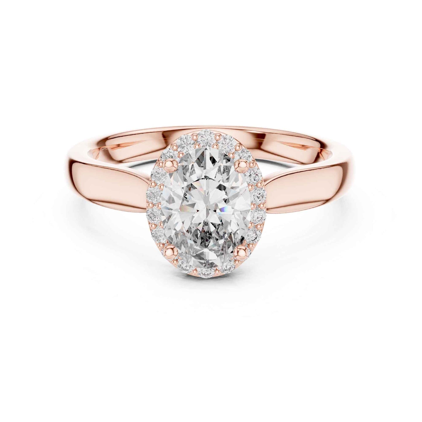 1 Carat Oval Lab Grown Diamond Halo Engagement Ring with Thick Band