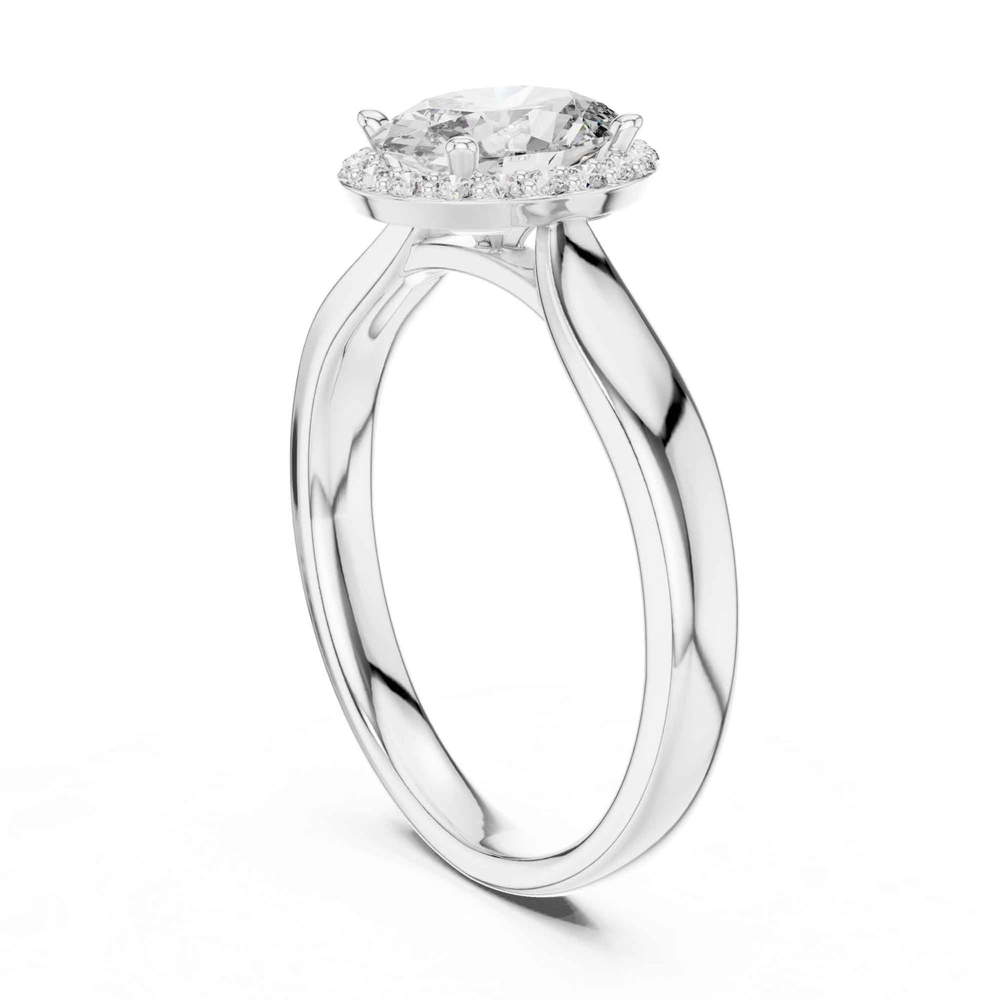 1 Carat Oval Lab Grown Diamond Halo Engagement Ring with Thick Band