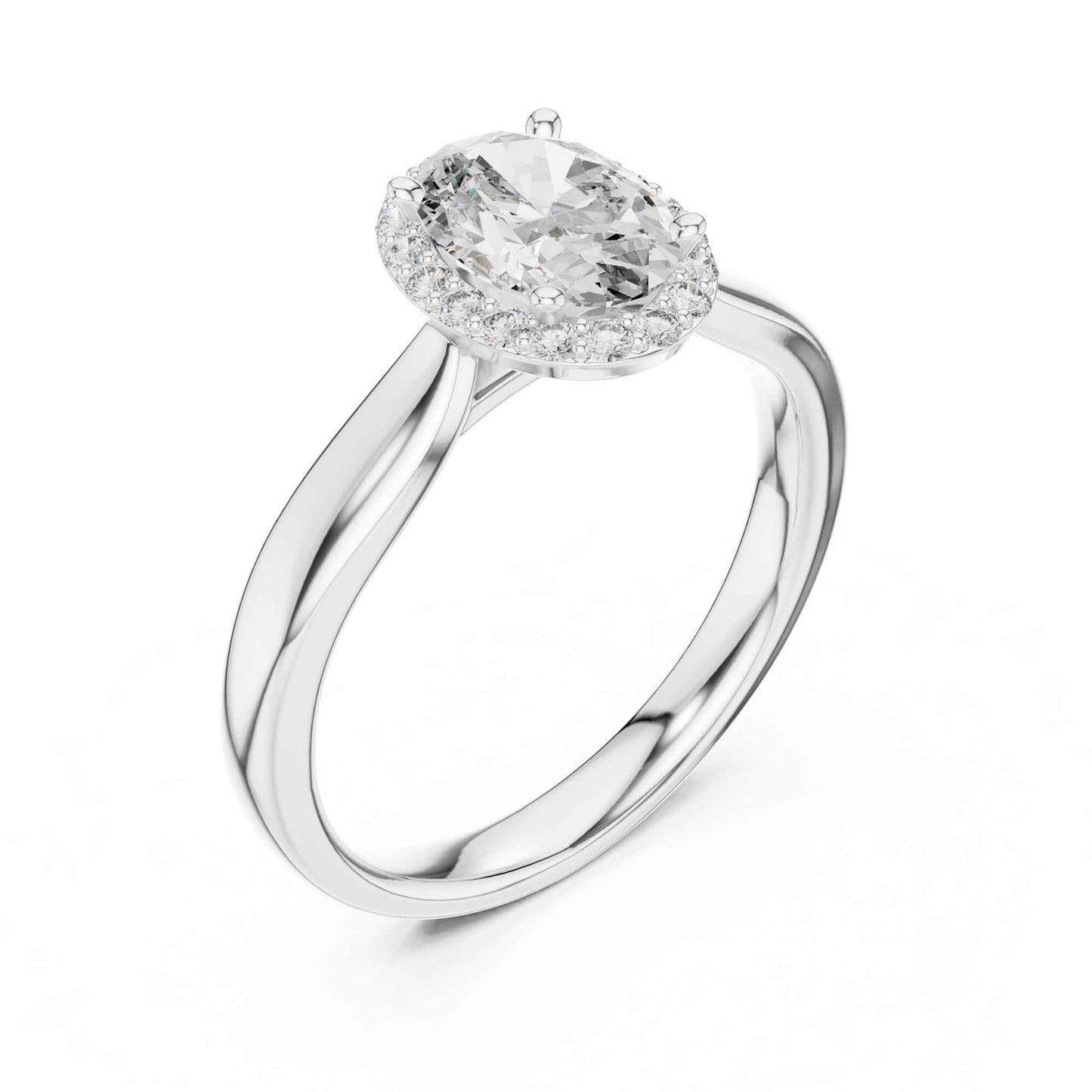 1 Carat Oval Lab Grown Diamond Halo Engagement Ring with Thick Band