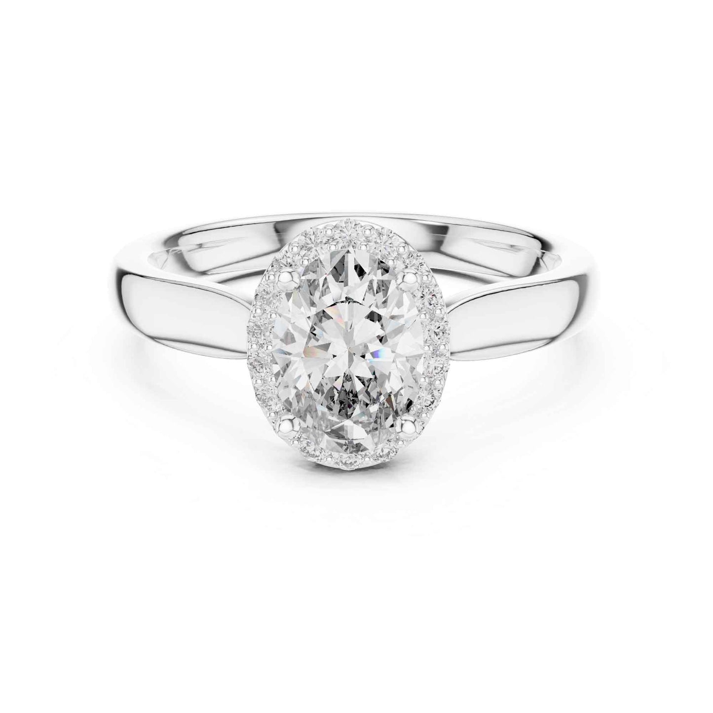 1 Carat Oval Lab Grown Diamond Halo Engagement Ring with Thick Band