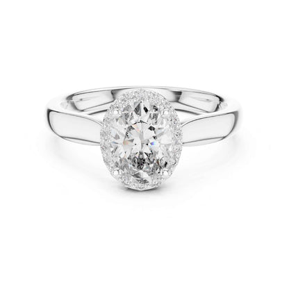 1 Carat Oval Lab Grown Diamond Halo Engagement Ring with Thick Band