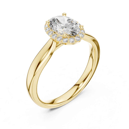 1 Carat Oval Lab Grown Diamond Halo Engagement Ring with Thick Band