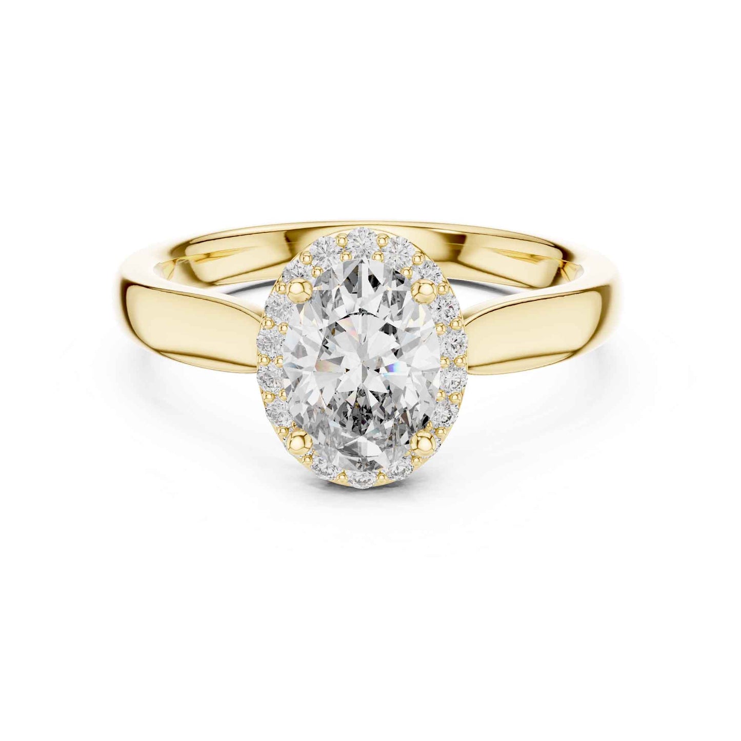 1 Carat Oval Lab Grown Diamond Halo Engagement Ring with Thick Band