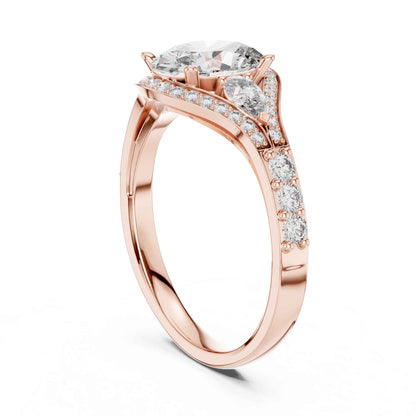 1 Carat Oval Lab Grown Diamond Engagement Ring with Curved Halo and Side Stones