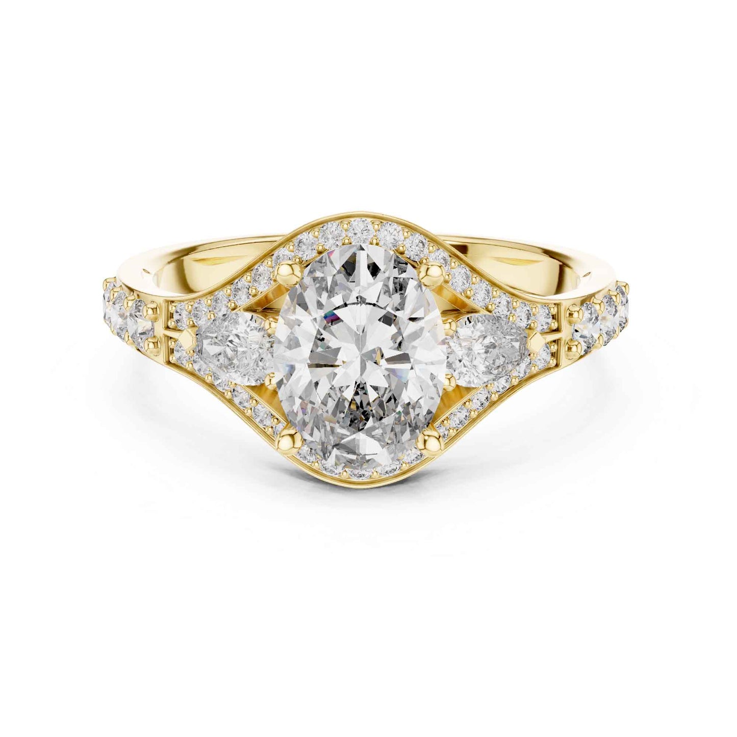 1 Carat Oval Lab Grown Diamond Engagement Ring with Curved Halo and Side Stones