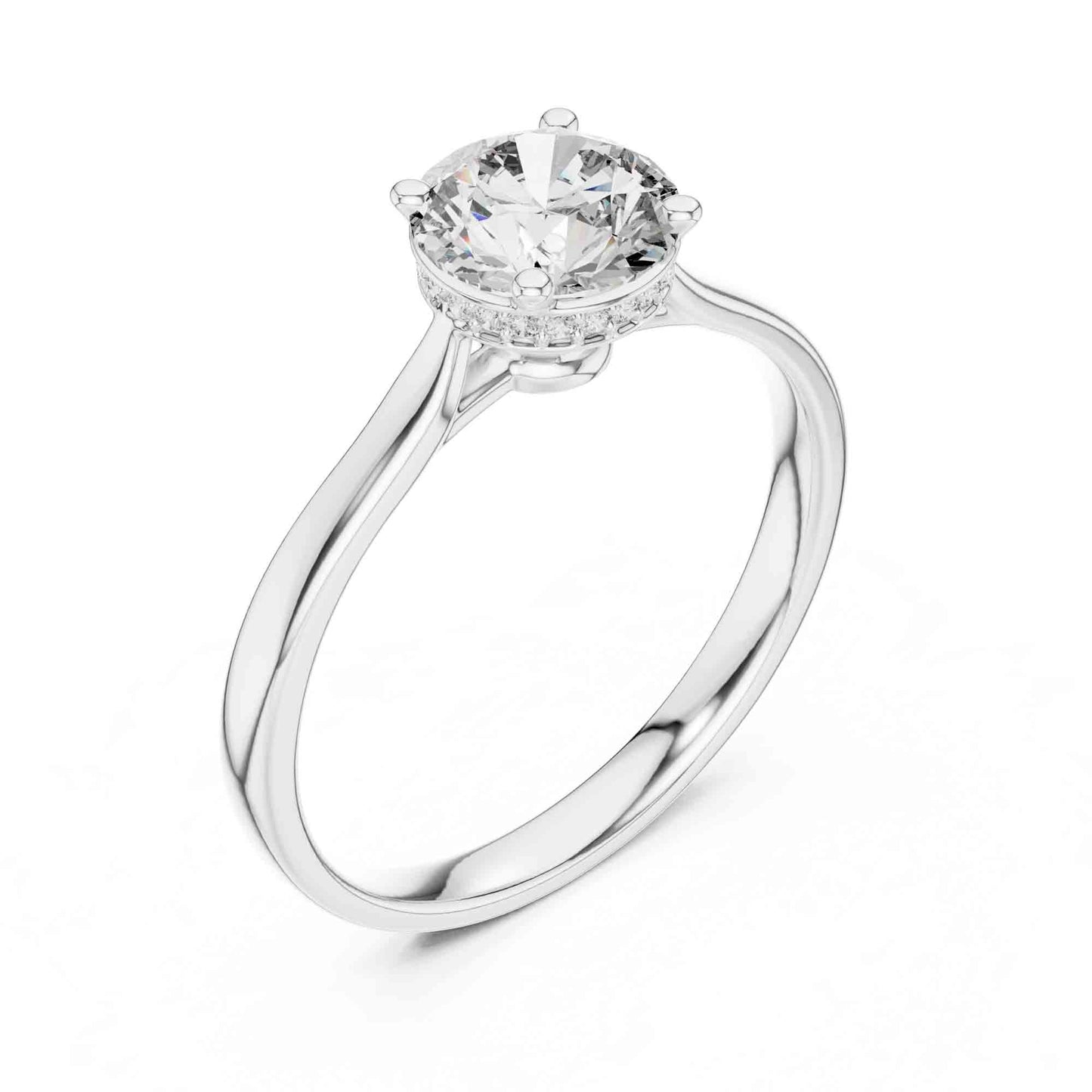 1 Carat Round Moissanite Diamond Solitaire Ring, Minimal Classic Design