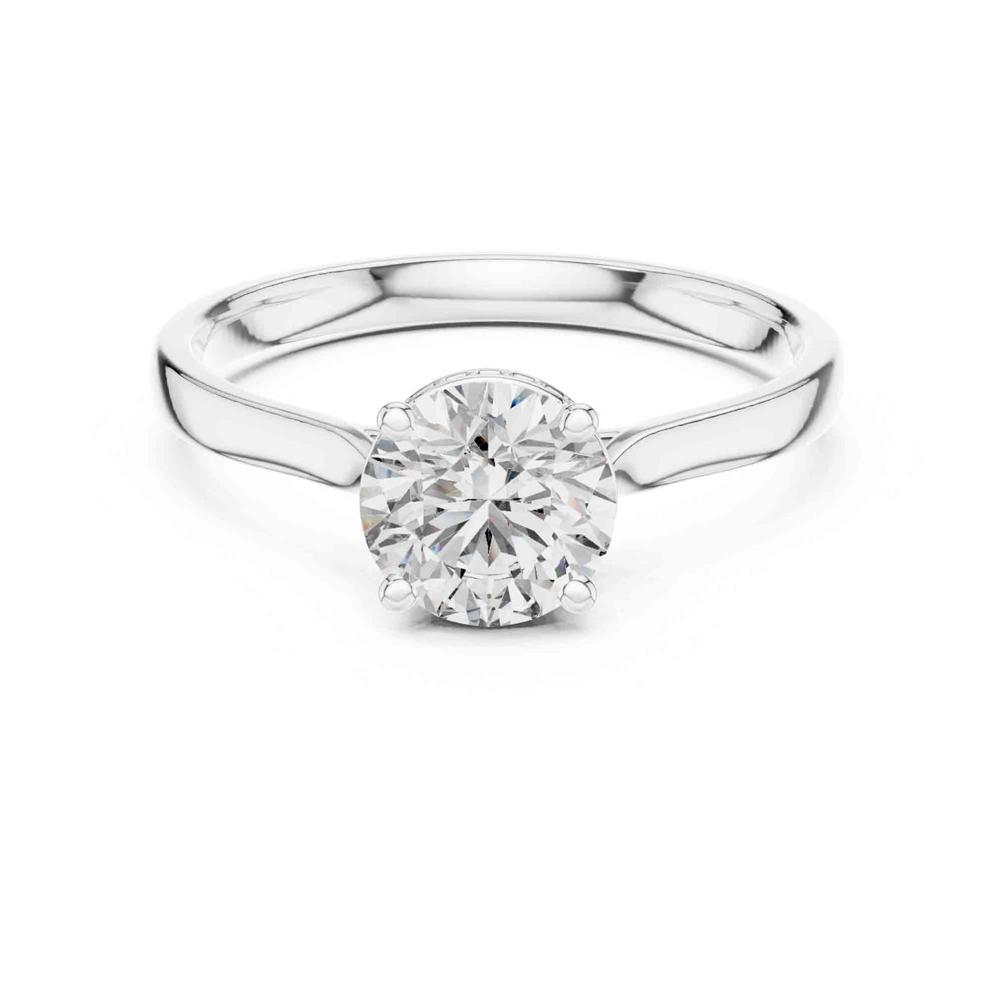 1 Carat Round Moissanite Diamond Solitaire Ring, Minimal Classic Design