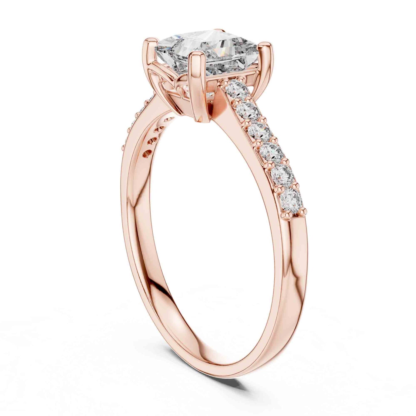 1 Carat Princess Cut Lab Grown Diamond Ring with Pavé Accent Shank